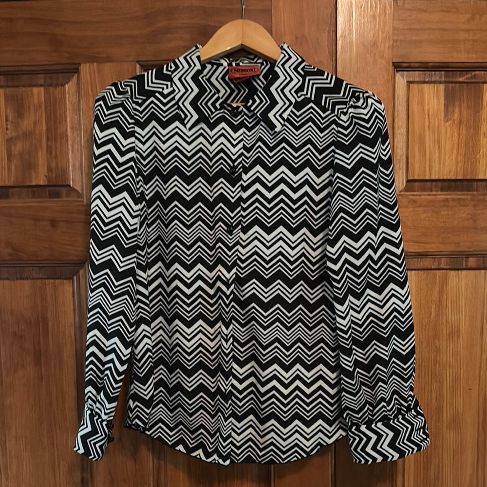 Missoni Black and White Zigzag Long Sleeve Blouse